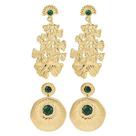 304 серьги-гвоздики из нержавеющей стали для женщин, реальный 18 k позолоченный, с малахитом