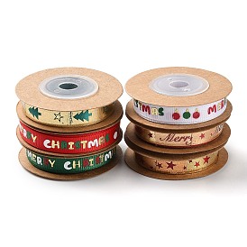 6 рулоны 6 стили рождественские ленты из полиэстера горячего тиснения, в том числе атласные и репсовые ленты для поделок, подарочная упаковка, плоский