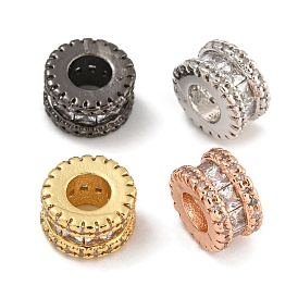 Rack Plating Brass Micro Pave Clear Cubic Zirconia Beads, Lead Free & Cadmium Free, Long-Lasting Plated