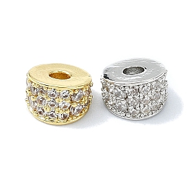 Rack Plating Brass Pave Clear Cubic Zirconia Beads, Long-Lasting Plated, Lead Free & Cadmium Free, Column