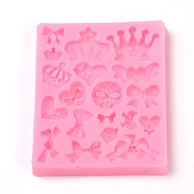 Crown & Bowknot Shape Food Grade Silicone Molds, Fondant Molds, For DIY Cake Decoration, Chocolate, Candy, UV Resin & Epoxy Resin Jewelry Making, 90x75x10mm