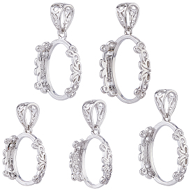 5Pcs 5 Styles Brass Pendant Cabochon Settings, Oval, Open Back Settings