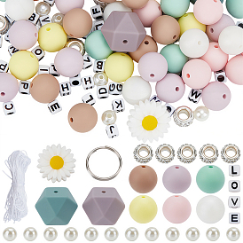 DIY Jewelry Keychain Making Kits, Including Silicone Focal Beads, Acrylic Beads and Nylon Thread