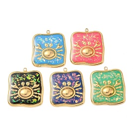 304 подвески из нержавеющей стали, эпоксидной смолы, с натуральными ракушками и пайетками внутри, квадрат с подвесками-крабами, реальный 18 k позолоченный, вакуумное покрытие pvd