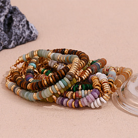 Ретро-браслеты из натуральных и синтетических драгоценных камней и бусин из нержавеющей стали для женщин, диск, реальный 18 k позолоченный