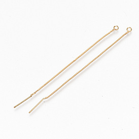 Brass Stud Earring Findings, Ear Thread, with Loop, Nickel Free
