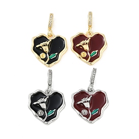 Подвески из латуни, эмали, микропаве и циркония, без кадмия, без никеля и без свинца, сердце, цветок