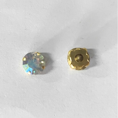 Sew on Rhinestone, Glass Rhinestone, with Platinum Iron Prong Settings, 4-holes, Garments Accessories, Round