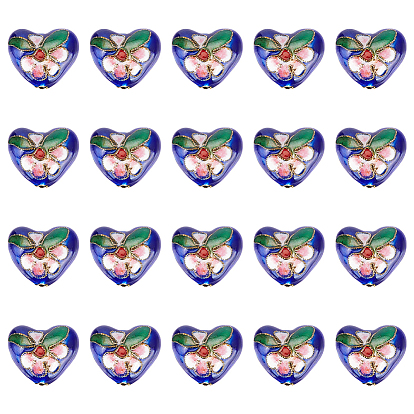 Бусины ручной работы перегородчатой, Сердце со цветками 