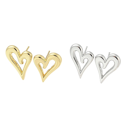 Hollow Heart Rack Plating Brass Stud Earrings, Long-Lasting Plated, Lead Free & Cadmium Free