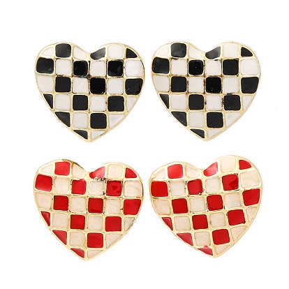 Сплав эмаль серьги, сердце с клетчатым узором, золотые