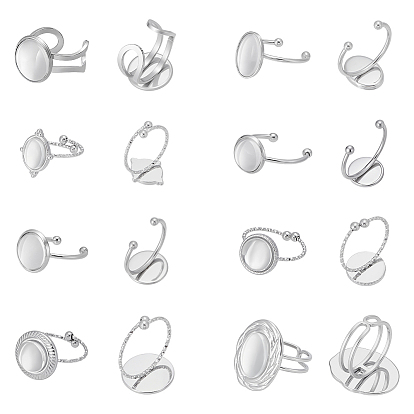 Наборы для самостоятельного изготовления плоских, круглых и овальных колец-манжет из нержавеющей стали, с прозрачными стеклянными кабошонами