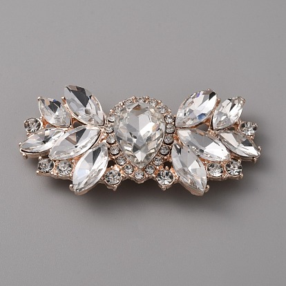 Alloy Rhinestone Shoe Decorations, Detachable Shoe Buckle Clips, with Iron Findings, Flower