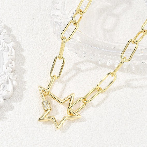 304 колье из нержавеющей стали, карабины с винтовыми замками из латуни с микропаве и прозрачным кубическим цирконием, украшенные звездообразными латунными микроэлементами.