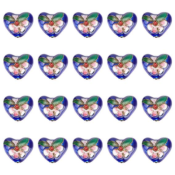 Бусины ручной работы перегородчатой, Сердце со цветками 