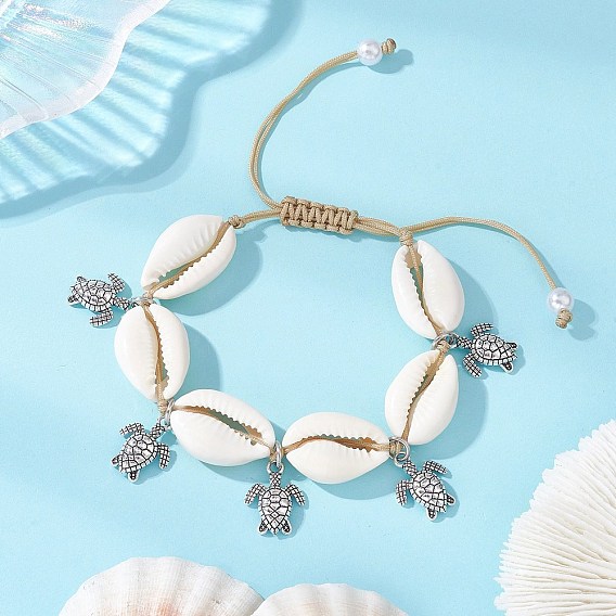 Браслеты с подвесками в виде черепахи из сплава, Браслеты из натуральных раковин каури, сплетенные из бусин, для женщин