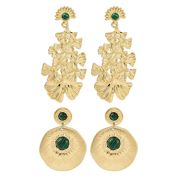 304 серьги-гвоздики из нержавеющей стали для женщин, реальный 18 k позолоченный, с малахитом