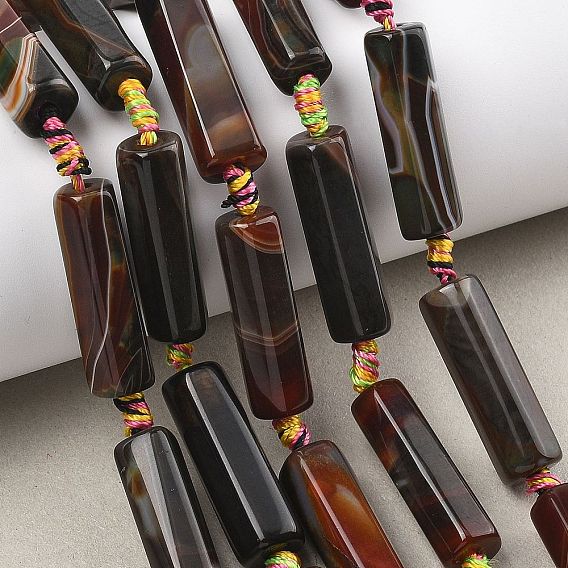 Нити из натурального полосатого агата, окрашенная и подогревом, граненые, колонка