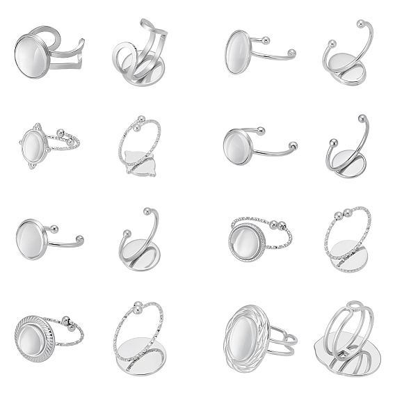 Наборы для самостоятельного изготовления плоских, круглых и овальных колец-манжет из нержавеющей стали, с прозрачными стеклянными кабошонами