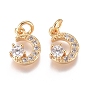 Brass Micro Pave Cubic Zirconia Pendants, with Jump Ring, Long-Lasting Plated, Moon