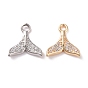 Brass Micro Pave Clear Cubic Zirconia Charms, Cadmium Free & Lead Free, Fishtail Shaped