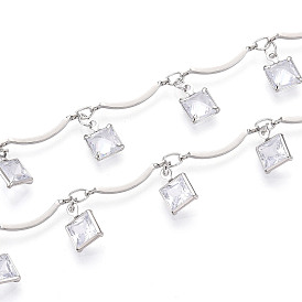 Цепи из латуни и стекла с фестончатыми прутьями, с квадратным шармом, пайки, с катушкой