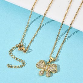 Подвеска-бантик из латуни с микропаве из прозрачных кубических цирконий 304 цепочка из нержавеющей стали для женщин, вакуумное покрытие pvd