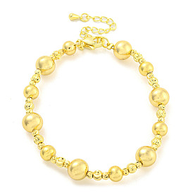 Rack Plating Round & Grooved Round Brass Beaded Bracelets for Women, Cadmium Free & Lead Free, Long-Lasting Plated