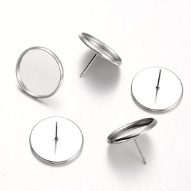 Flat Round 304 Stainless Steel Stud Earring Settings