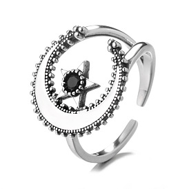 Кольцо-манжета с луной и звездой из стерлингового серебра, полое массивное кольцо для женщин