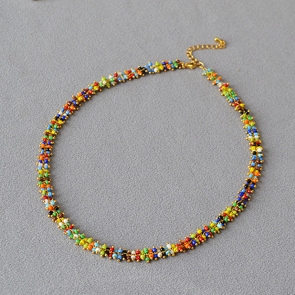 Bohemian Style Colorful Beaded Handmade Necklace - Spring/Summer Indie Art.