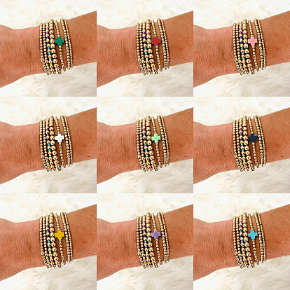 Латунные круглые браслеты с бусинами для женщин, с пластиковыми крестообразными бусинами, золотые