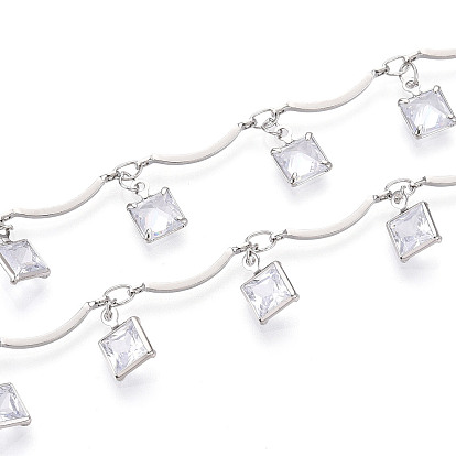 Цепи из латуни и стекла с фестончатыми прутьями, с квадратным шармом, пайки, с катушкой