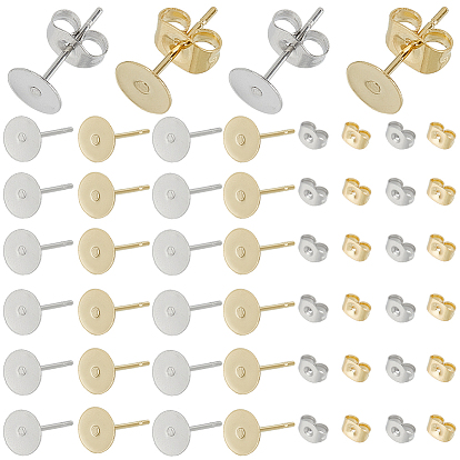200шт. 2 цвет 304 фурнитура для сережек-гвоздиков из нержавеющей стали, плоские круглые серьги, с ушными гайками 200 шт.