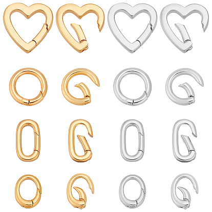 8шт 8 стили латунные пружинные затворные кольца, овальный/круглый/сердце