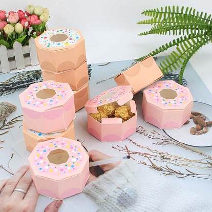 Boîte de rangement de bonbons en papier donut hexagonal avec fenêtre visible, pour les sacs-cadeaux de bonbons fête de noël sacs de faveurs de mariage