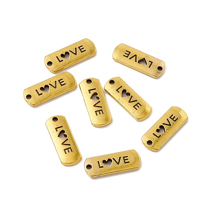 Tibetan Style Alloy Rectangle with Word Love Pendants, Cadmium Free & Lead Free, 8x21x2mm, Hole: 2mm, about 612pcs/1000g