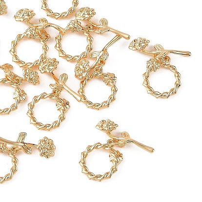SHEGRACE Brass Toggle Clasps, Rose Flower, Cadmium Free & Lead Free & Nickel Free