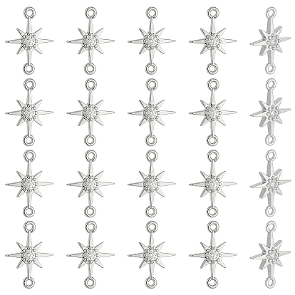 20Pcs Brass Micro Pave Clear Cubic Zirconia Links Connectors, Long-Lasting Plated, Star