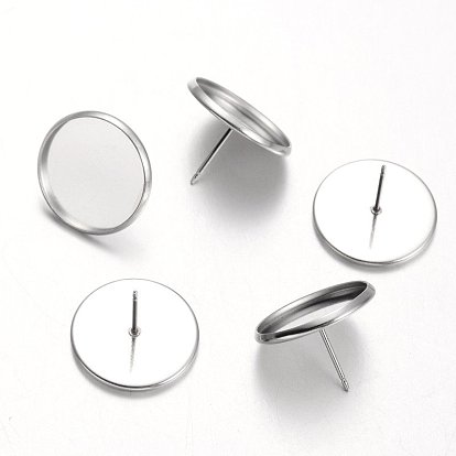 Flat Round 304 Stainless Steel Stud Earring Settings
