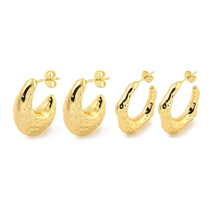 Rack Plating Brass Stud Earrings, Long-Lasting Plated, Lead Free & Cadmium Free, C-shape