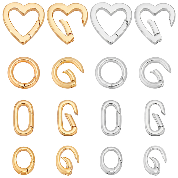 8шт 8 стили латунные пружинные затворные кольца, овальный/круглый/сердце