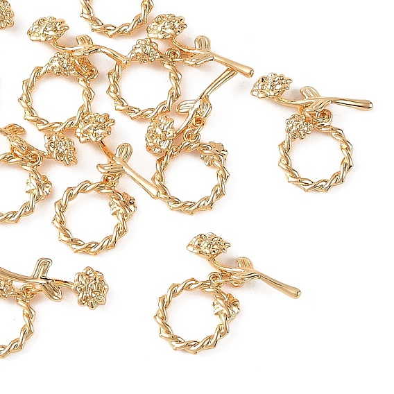 SHEGRACE Brass Toggle Clasps, Rose Flower, Cadmium Free & Lead Free & Nickel Free