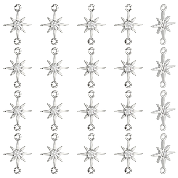 20Pcs Brass Micro Pave Clear Cubic Zirconia Links Connectors, Long-Lasting Plated, Star