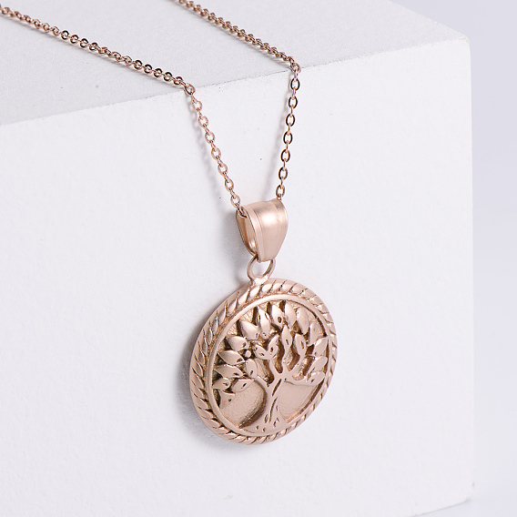 Ожерелья из нержавеющей стали с круглым кулоном в виде дерева жизни, религиозные украшения
