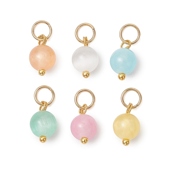 Подвески из окрашенного натурального селенита, круглые подвески с латунными петлями, разноцветные