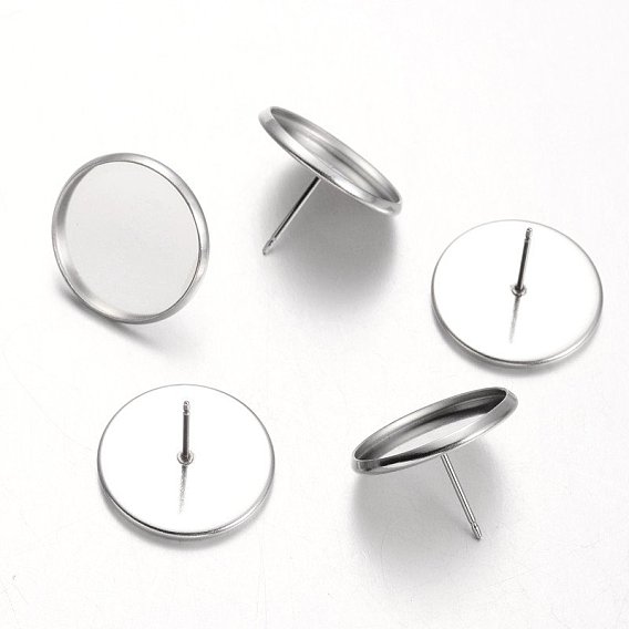 Flat Round 304 Stainless Steel Stud Earring Settings