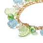 5Pcs 5 Color Glass Pearl & Flower & Acrylic Leaf Charm Bracelets Set, Golden 304 Stainless Steel Stackable Bracelets for Women