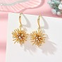 Brass Micro Pave Clear Cubic Zirconia Dangle Earrings for Women, Flower