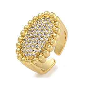 Oval Brass Micro Pave Cubic Zirconia Cuff Rings, Wide Band Rings